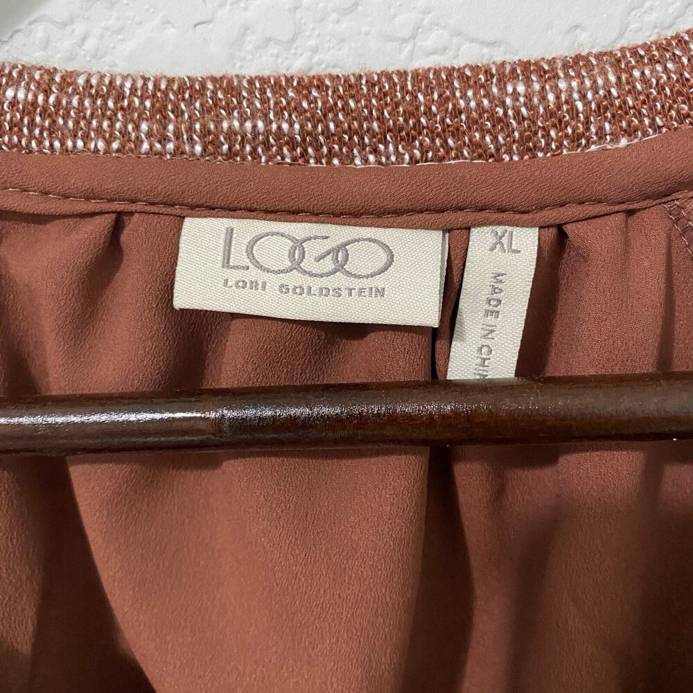 LOGO Lori Goldstein XL Marled Knit Top Sequin Lace Back Lagenlook Tunic Brown - Picture 5 of 9